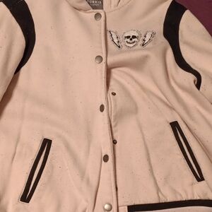 Torrid Pink and Black Skull Varsity Hooded Jacket